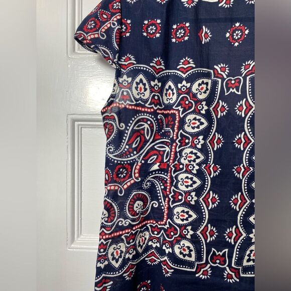 NANETTE LEPORE Paisley Print Button Down Collared Blouse Navy Blue/Red Sz 6 - Picture 8 of 10